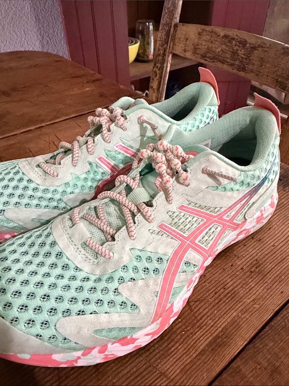 ASICS mint green & coral athletic running shoes - Picture 4 of 7